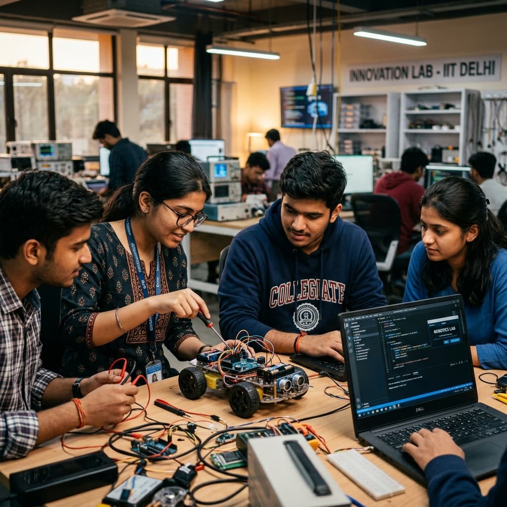 Students working on robotics
